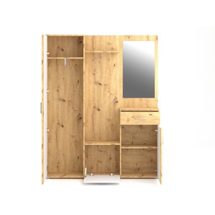 Parete attrezzata per ingresso con specchio NOLAN rovere artisan/bianco