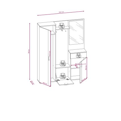 Parete attrezzata per ingresso con specchio NOLAN rovere artisan/bianco