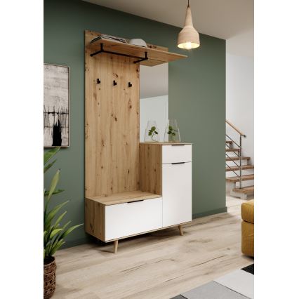 Parete attrezzata per ingresso con specchio SVEN, marrone/bianco