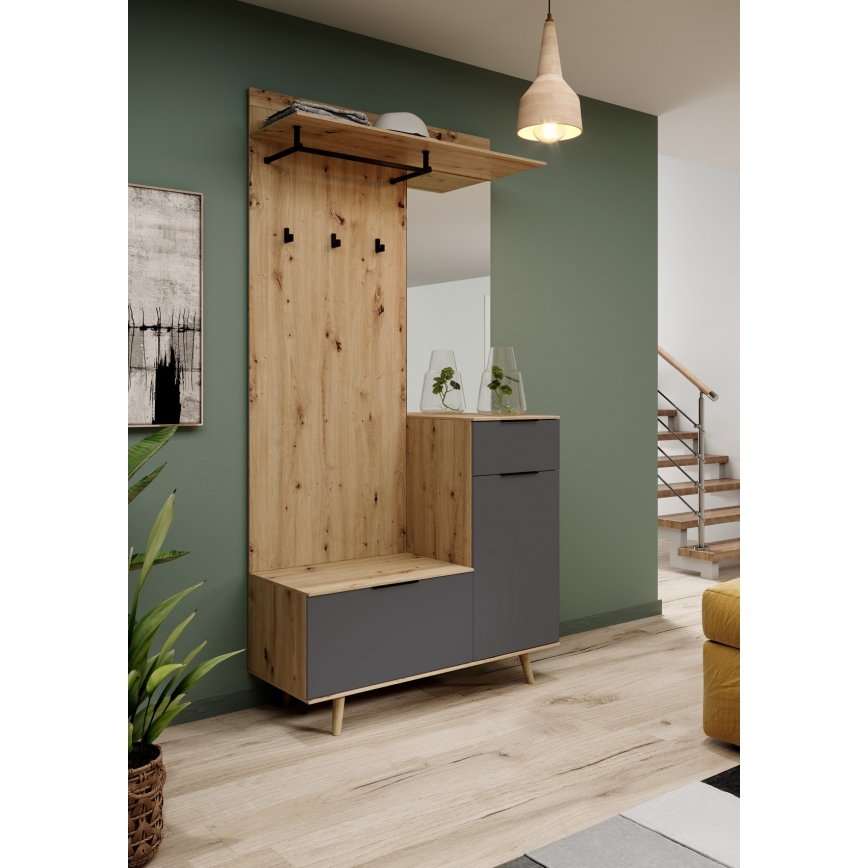 Parete attrezzata per ingresso con specchio SVEN, marrone/grafite