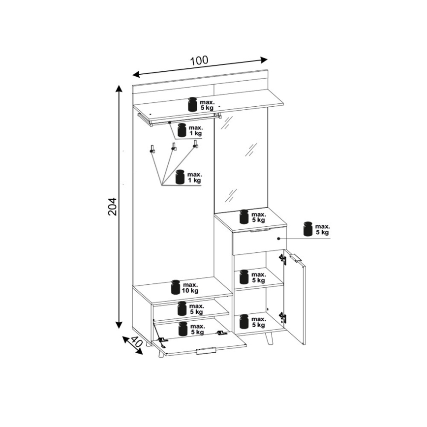 Parete attrezzata per ingresso con specchio SVEN, marrone/grafite