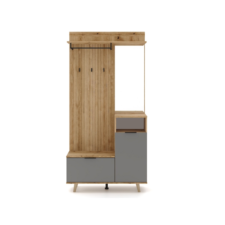 Parete attrezzata per ingresso con specchio SVEN marrone/grafite