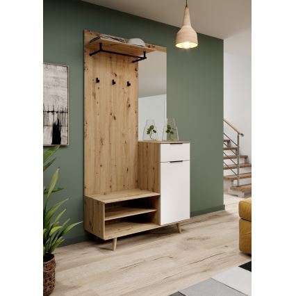 Parete per ingresso con specchio SVEN, marrone/bianco