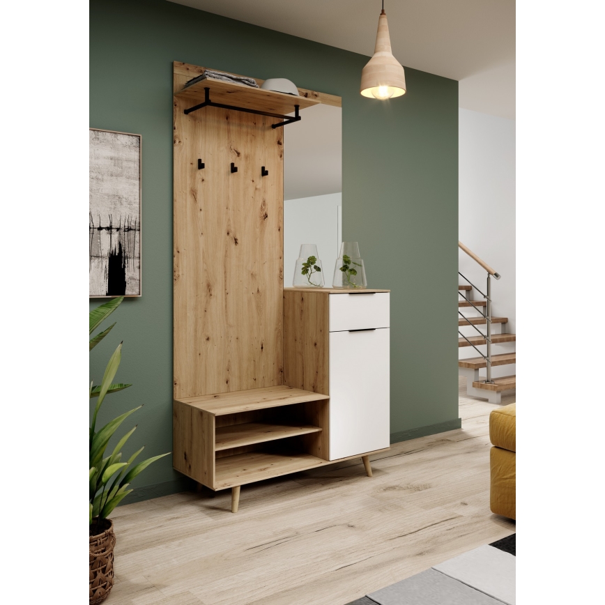 Parete per ingresso con specchio SVEN, marrone/bianco