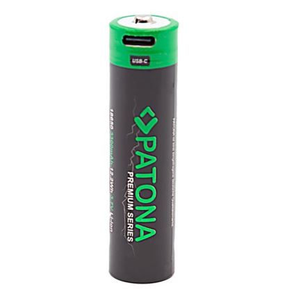 PATONA - Accumulatore 18650 Li-lon 3350mAh PREMIUM 3,7V con USB-C di ricarica