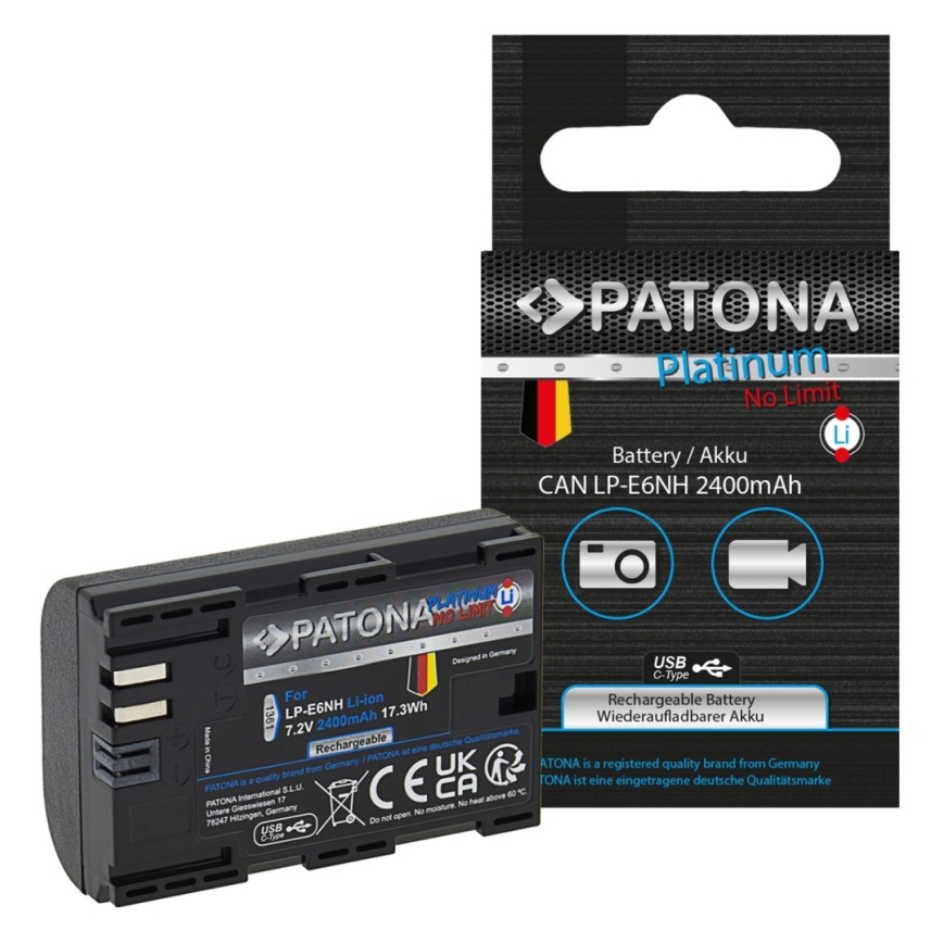 PATONA - Accumulatore Canon LP-E6NH 2600mAh Li-Ion Platinum USB-C