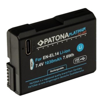 PATONA - Accumulatore Nikon EN-EL14/EN-EL14A 1030mAh Li-Ion Platinum USB-C di ricarica