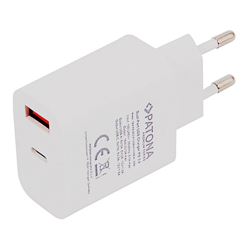 PATONA - Adattatore con uscita USB e USB-C Potenza 18W