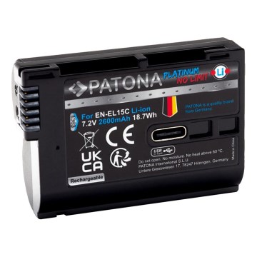 PATONA - Batteria Platinum Li-Ion 2600 mAh per Nikon EN-EL15C con USB-C