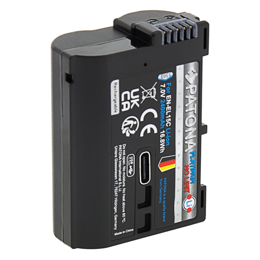 PATONA - Batteria Platinum Li-Ion 2600 mAh per Nikon EN-EL15C con USB-C