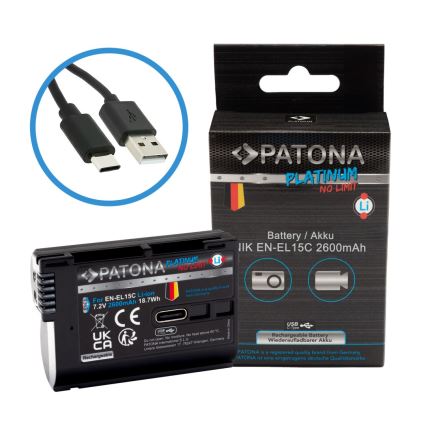 PATONA - Batteria Platinum Li-Ion 2600 mAh per Nikon EN-EL15C con USB-C