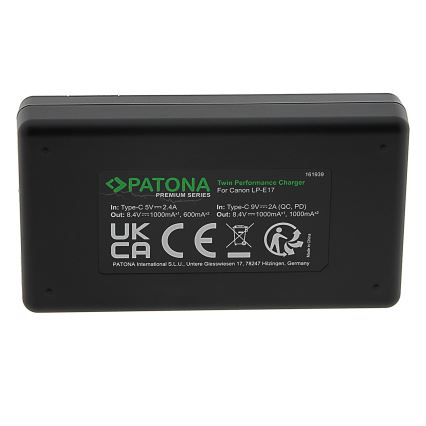 PATONA - Caricabatterie rapido Dual Canon LP-E17 + cavo USB-C 0,6m