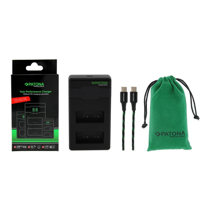 PATONA - Caricabatterie rapido Dual per Fuji NP-W126 + cavo USB-C 0,6m