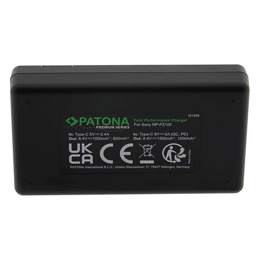 PATONA - Caricabatterie rapido Dual Sony NP-FZ100 + cavo USB-C 0,6m
