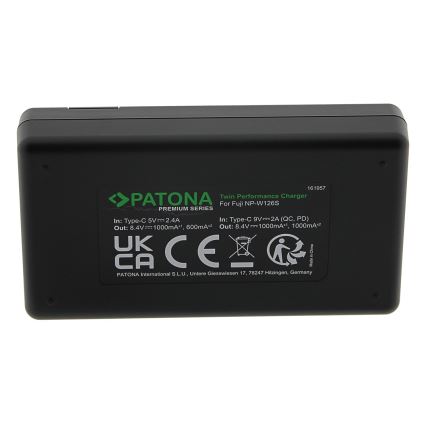 PATONA - Caricabatterie rapido Dual per Fuji NP-W126 + cavo USB-C 0,6m