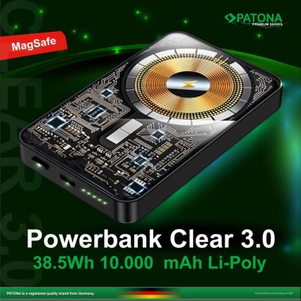 PATONA - Power Bank 10000mAh Li-Pol-PD20W con ricarica MagSafe USB-C e Qi