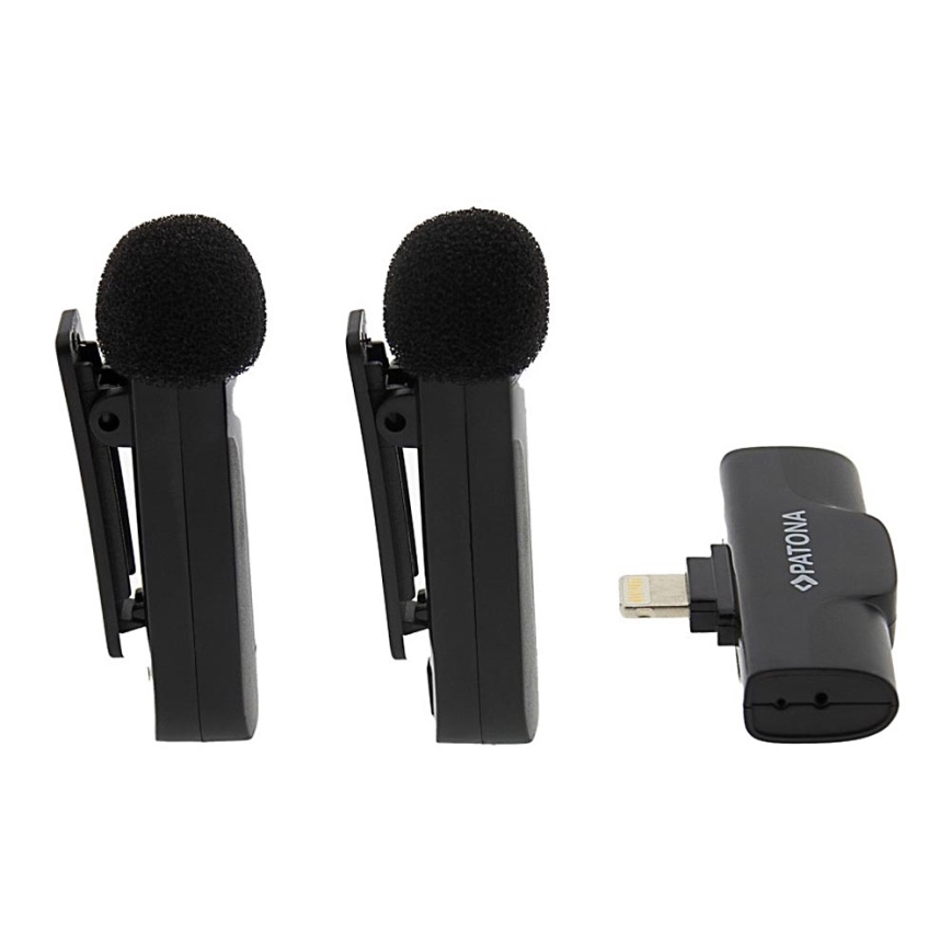 PATONA - SET 2x Microfono wireless con clip per iPhone USB-C 5V 50 mAh