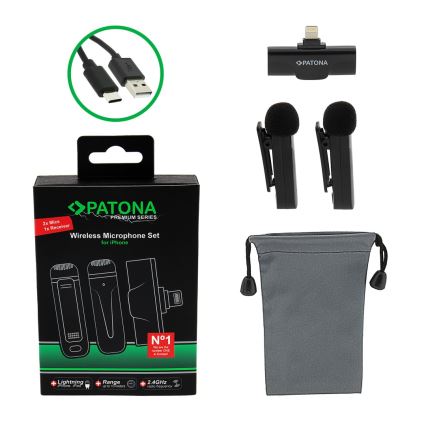 PATONA - SET 2x Microfono wireless con clip per iPhone USB-C 5V 50 mAh