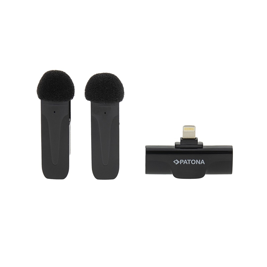 PATONA - SET 2x Microfono wireless con clip per iPhone USB-C 5V 50 mAh
