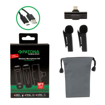 PATONA - SET 2x Microfono wireless con clip per smartphone USB-C 5V