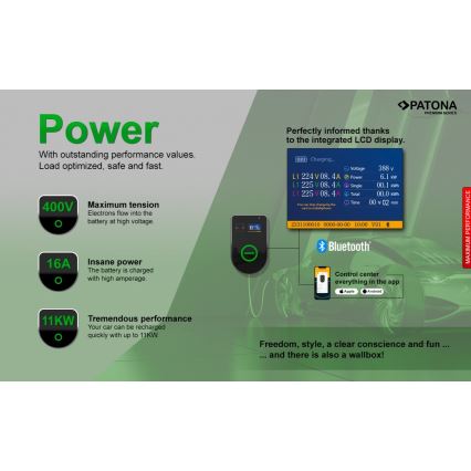 PATONA - Stazione di ricarica con display LCD per auto elettriche 11kW/400V/16A IP54