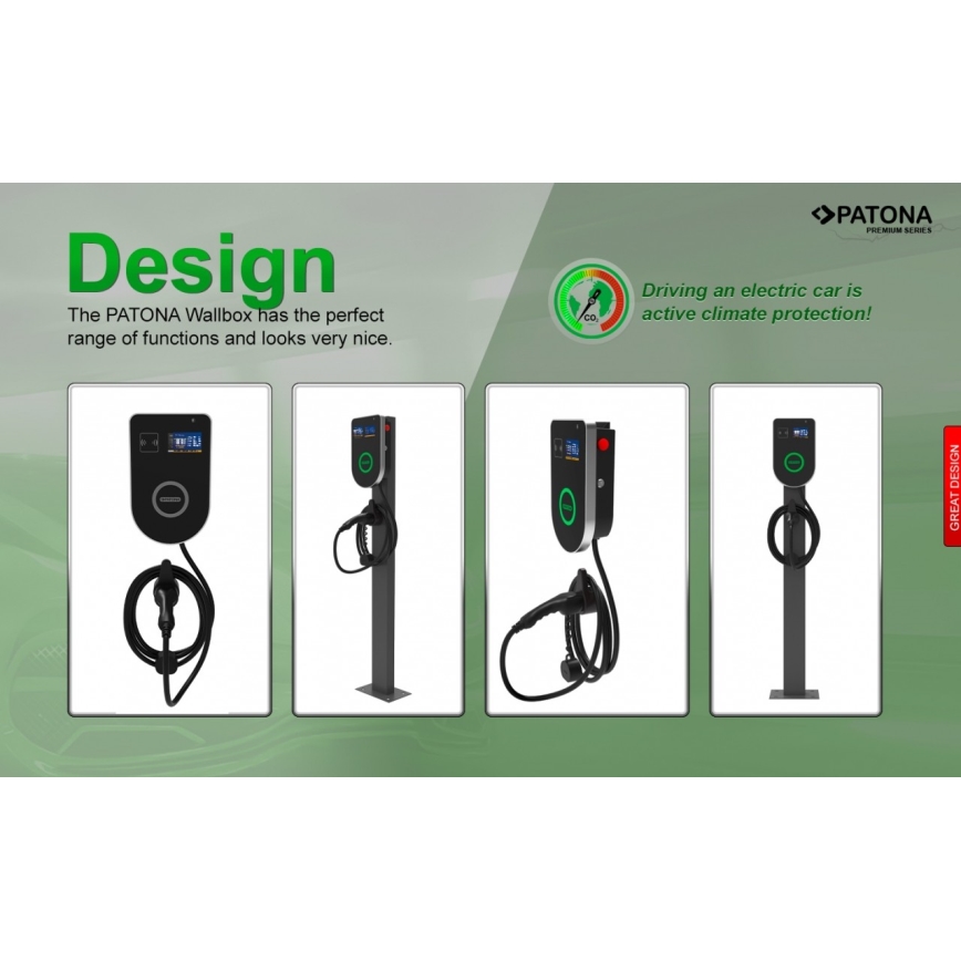 PATONA - Stazione di ricarica con display LCD per auto elettriche 11kW/400V/16A IP54