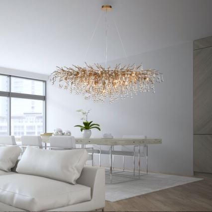 Paul Neuhaus 2031-11 - Lampadario a sospensione con filo ICICLE 15xG9/40W/230V 75x150 cm ottone