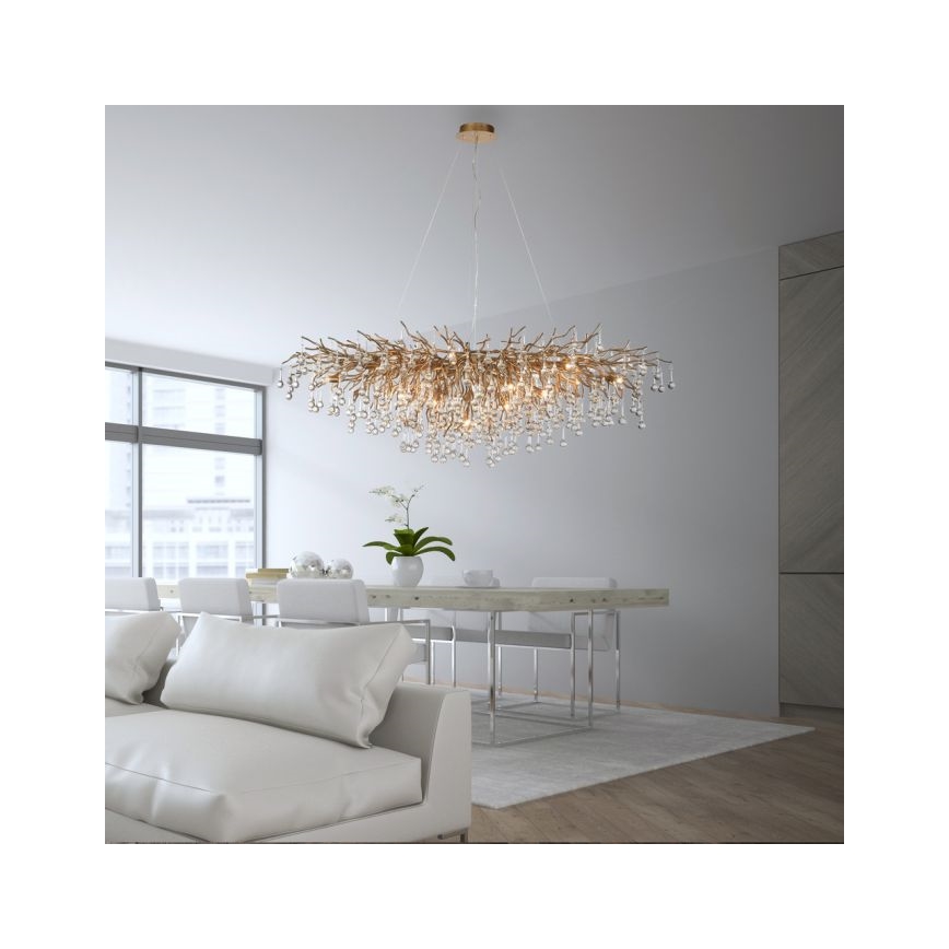 Paul Neuhaus 2031-11 - Lampadario a sospensione con filo ICICLE 15xG9/40W/230V 75x150 cm ottone