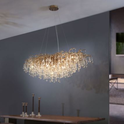 Paul Neuhaus 2031-11 - Lampadario a sospensione con filo ICICLE 15xG9/40W/230V 75x150 cm ottone