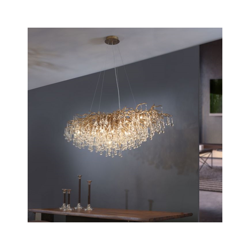 Paul Neuhaus 2031-11 - Lampadario a sospensione con filo ICICLE 15xG9/40W/230V 75x150 cm ottone