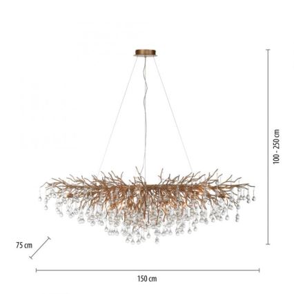 Paul Neuhaus 2031-11 - Lampadario a sospensione con filo ICICLE 15xG9/40W/230V 75x150 cm ottone