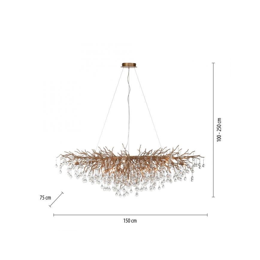 Paul Neuhaus 2031-11 - Lampadario a sospensione con filo ICICLE 15xG9/40W/230V 75x150 cm ottone