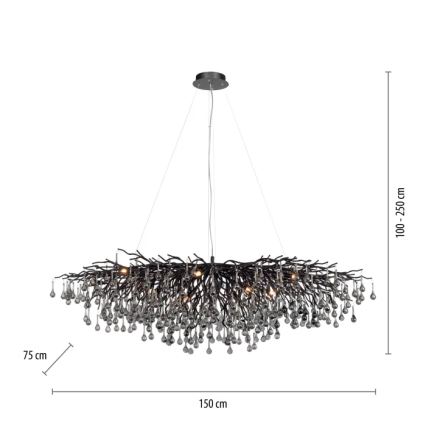 Paul Neuhaus 2031-18 - Lampadario a sospensione con cavi ICICLE 15xG9/40W/230V 75x150 cm nero