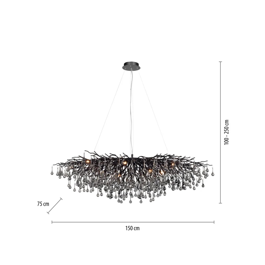 Paul Neuhaus 2031-18 - Lampadario a sospensione con cavi ICICLE 15xG9/40W/230V 75x150 cm nero