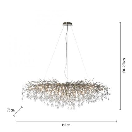 Paul Neuhaus 2031-55 - Lampadario a sospensione con filo ICICLE 15xG9/40W/230V 75x150 cm cromo lucido