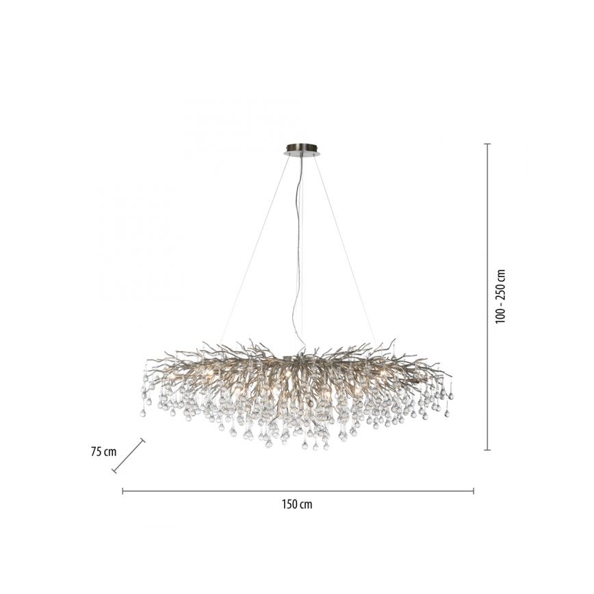 Paul Neuhaus 2031-55 - Lampadario a sospensione con filo ICICLE 15xG9/40W/230V 75x150 cm cromo lucido