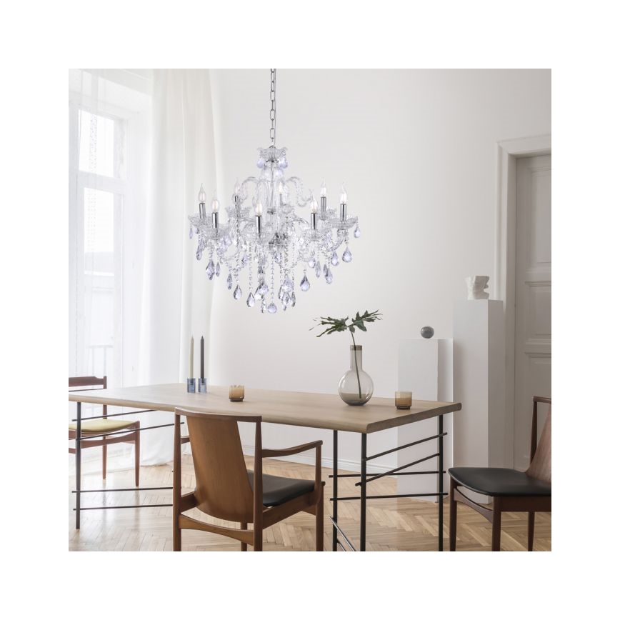 Paul Neuhaus 3081-00 - Lampadario di cristallo su catena GRACIA 8xE14/40W/230V argento