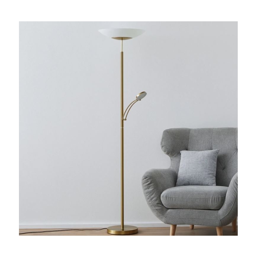 Paul Neuhaus - 655-60 - Lampada LED da terra dimmerabile ALFRED 1xLED/28W/230V+1xLED/4W/230V ottone