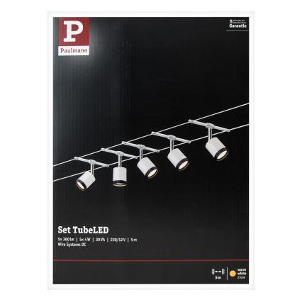Paulmann 3981 - KIT 5xLED/4W Sistema a cavo completo TUBE 230V cromo opaco/nero