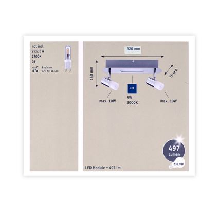 Paulmann 66647 - Faretto a LED  2xG9/10W/230V + LED/5W