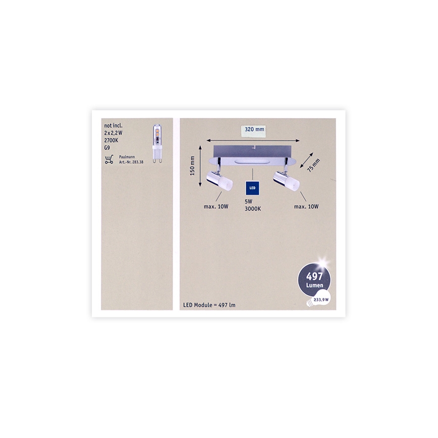 Paulmann 66647 - Faretto LED 2xG9/10W/230V + LED/5W
