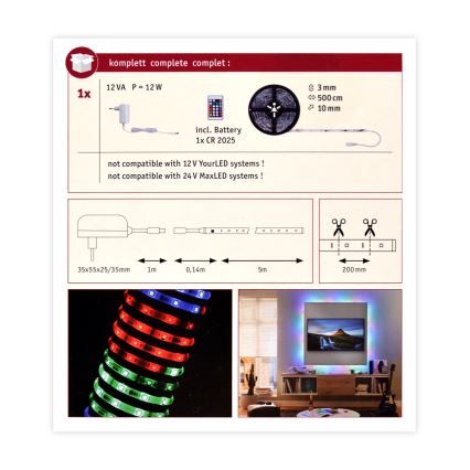 Paulmann 70513 - Striscia LED RGB/10W dimmerabile SIMPLED 5m 230V + TC