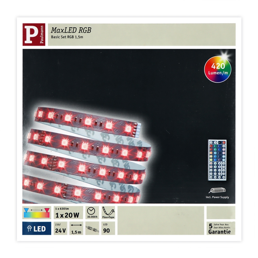 Paulmann 70587 - LED RGB/20W Striscia dimmerabile MAXLED 1,5m 230V + telecomando
