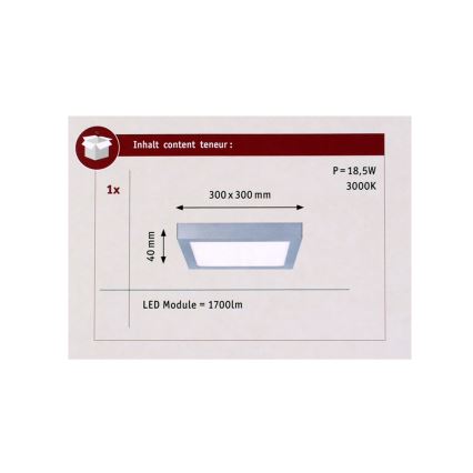 Paulmann 70650 - LED/17W Plafoniera LUNAR 230V 30x30 cm cromo opaco