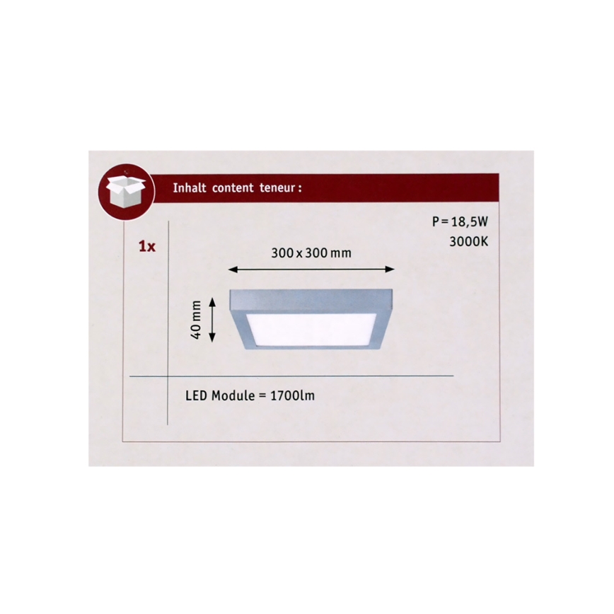 Paulmann 70650 - LED/17W Plafoniera LUNAR 230V 30x30 cm cromo opaco