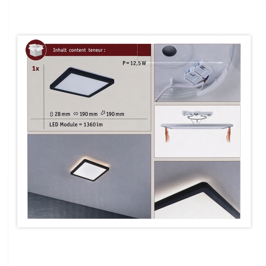 Paulmann 71000 - LED/11,2W Pannello fisso ATRIA 230V 3000K 19x19 cm nero