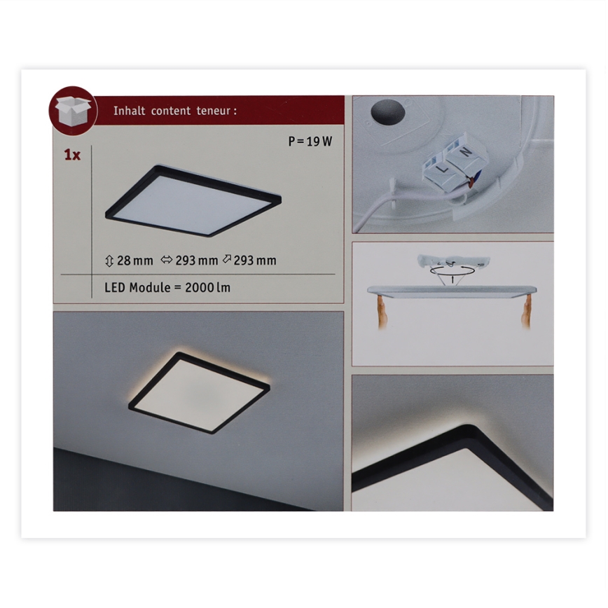 Paulmann 71001 - LED/16W Pannello fisso ATRIA 230V 3000K 29,3x29,3 cm nero