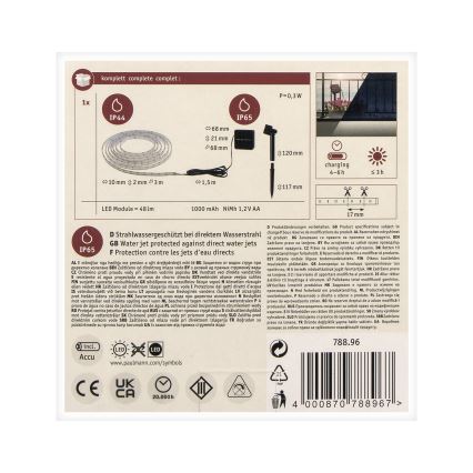 Paulmann 78896 - LED/0,3W IP44 Striscia solare 3m 1,2V 1000 mAh