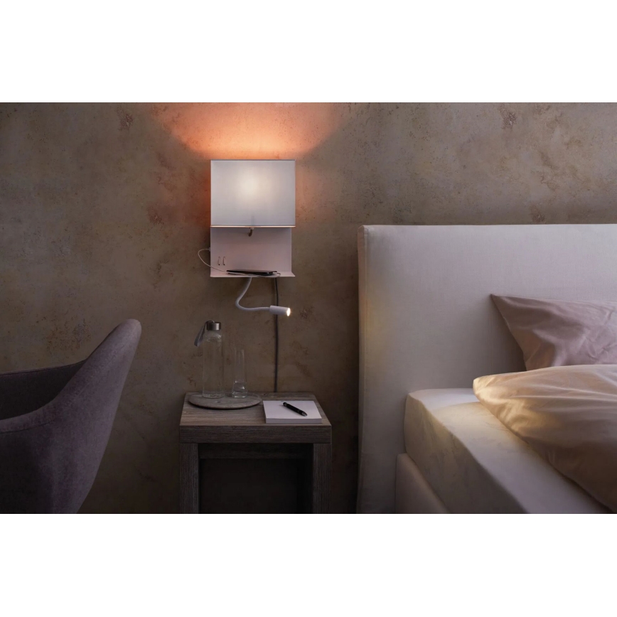 Paulmann 78913 - LED/2,5W + 1xE27/40W Lampada da parete con mensola integrata e porta USB MERANI 230V bianca