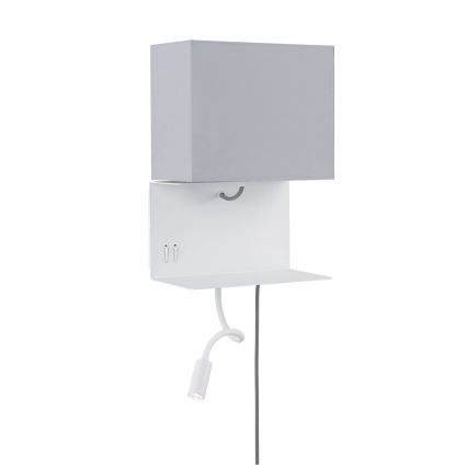 Paulmann 78913 - LED/2,5W + 1xE27/40W Lampada da parete con mensola integrata e porta USB MERANI 230V bianca